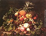 Famous Basket Paintings - A Still Life Of A Basket Of Fruit And Roses